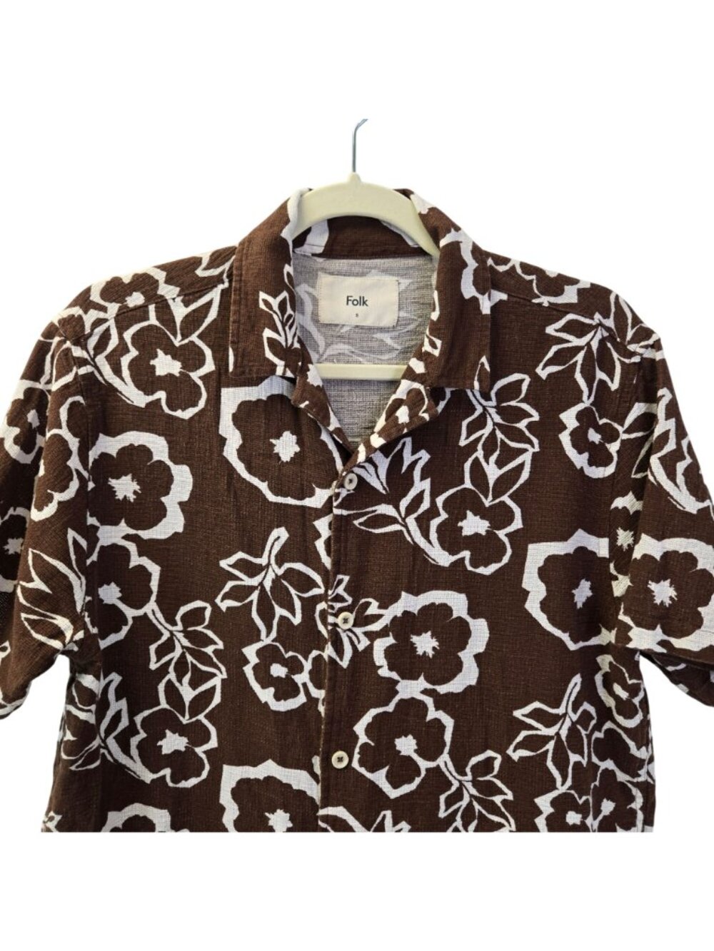 Folk Hugo Gauzy 100% Cotton Floral Hawaiian Print Button Down Shirt Size Small - Picture 4 of 6
